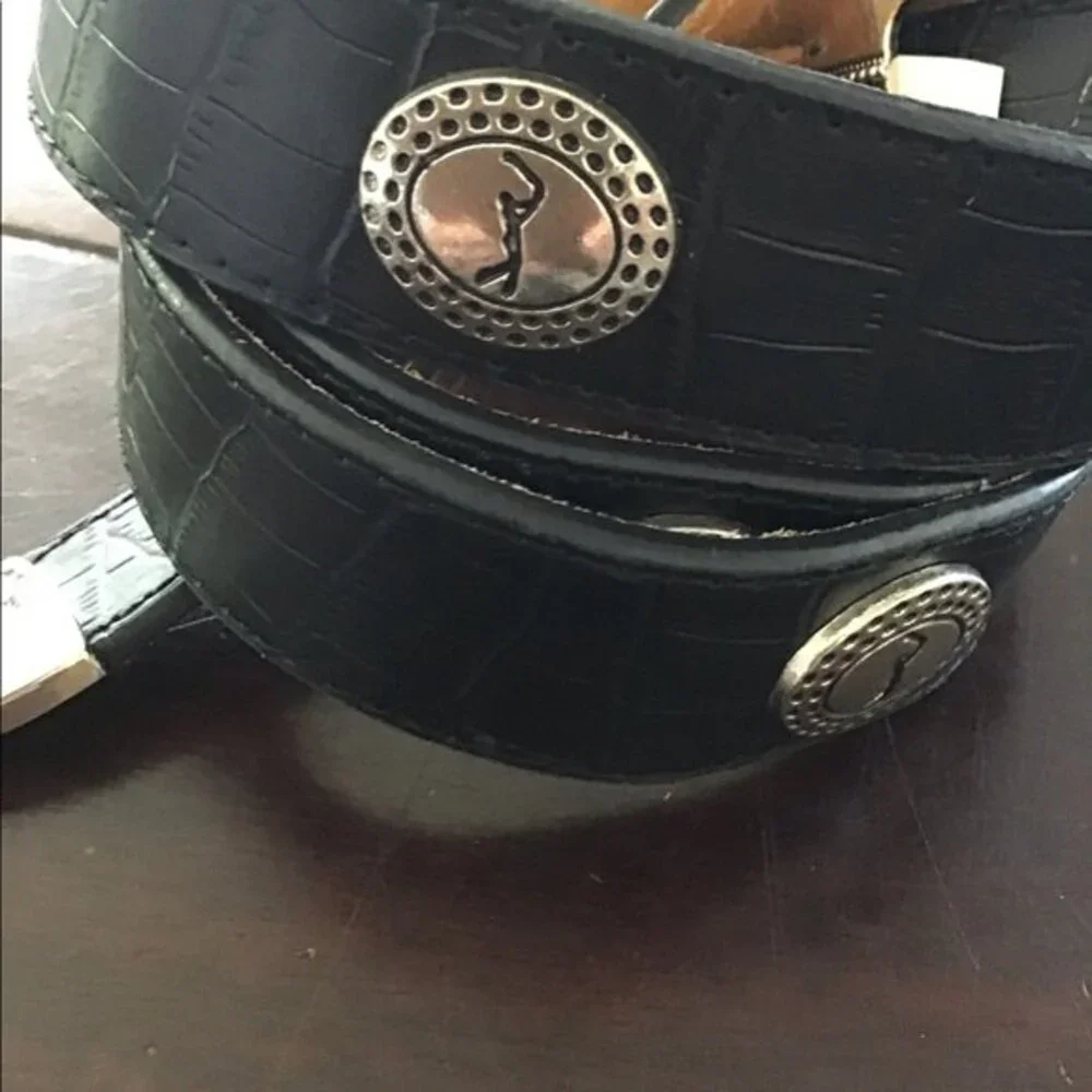 Golf Theme Black Leather Belt XL